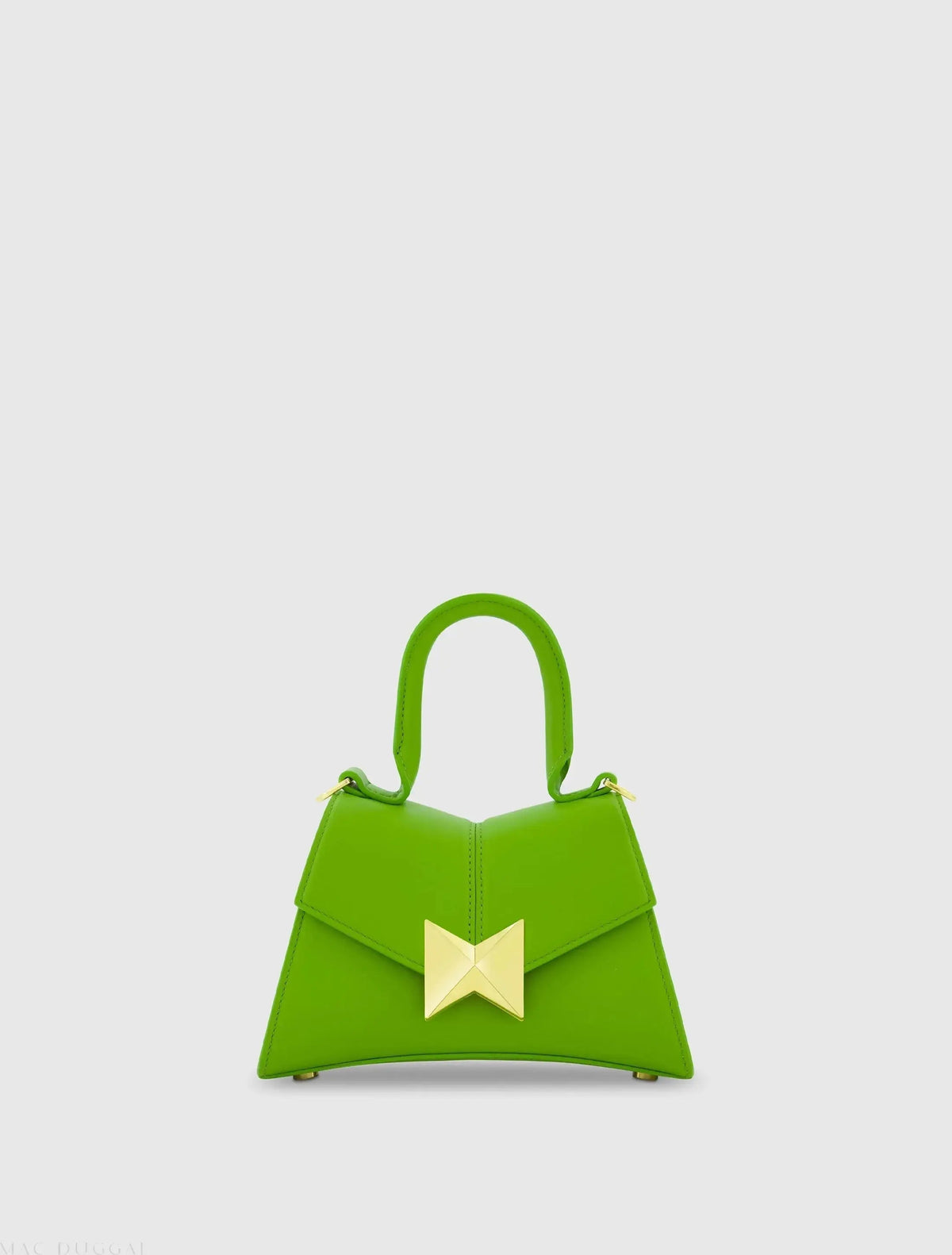 Women's Green Angular Mini Leather Top Handle Bag