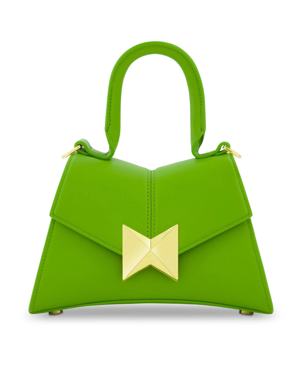 Women's Green Angular Mini Leather Top Handle Bag