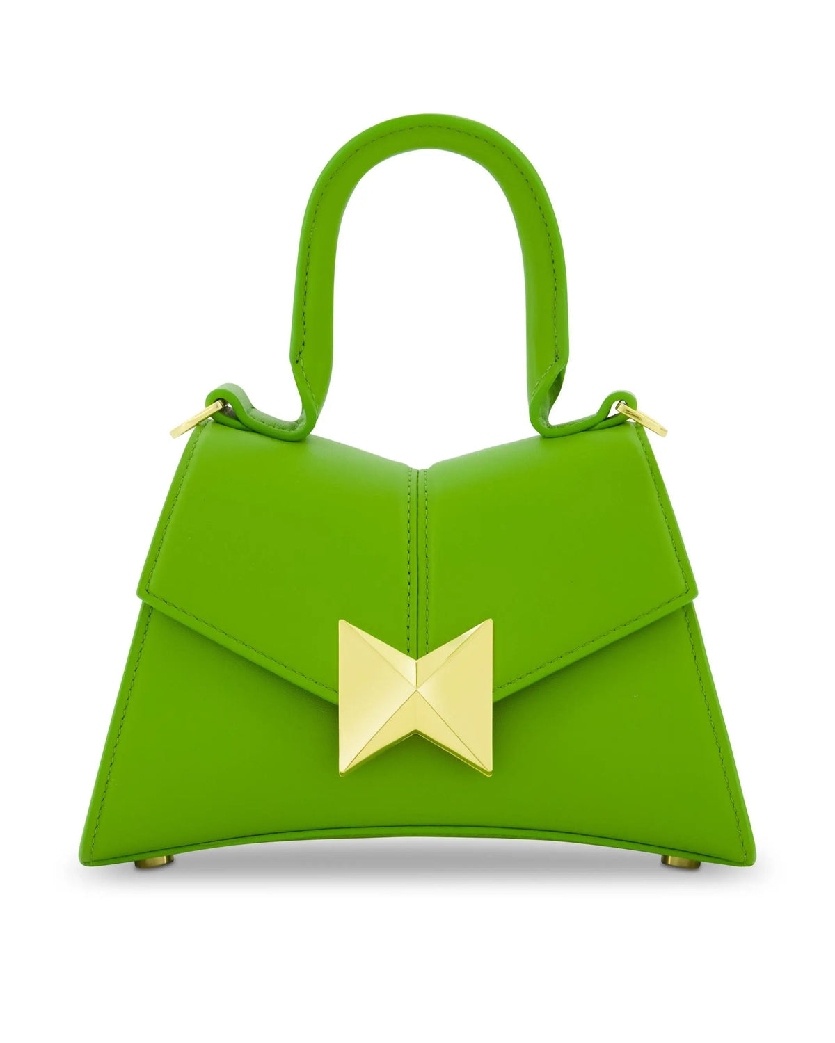 Women's Green Angular Mini Leather Top Handle Bag