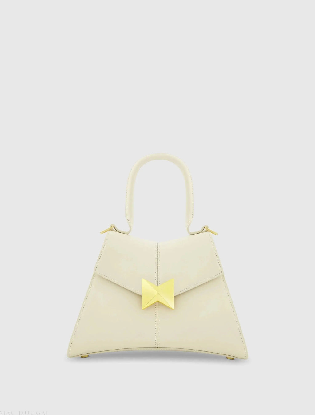Women's White Angular Small Leather Handbag With Gold Hardware