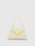 Women's White Angular Small Leather Handbag With Gold Hardware
