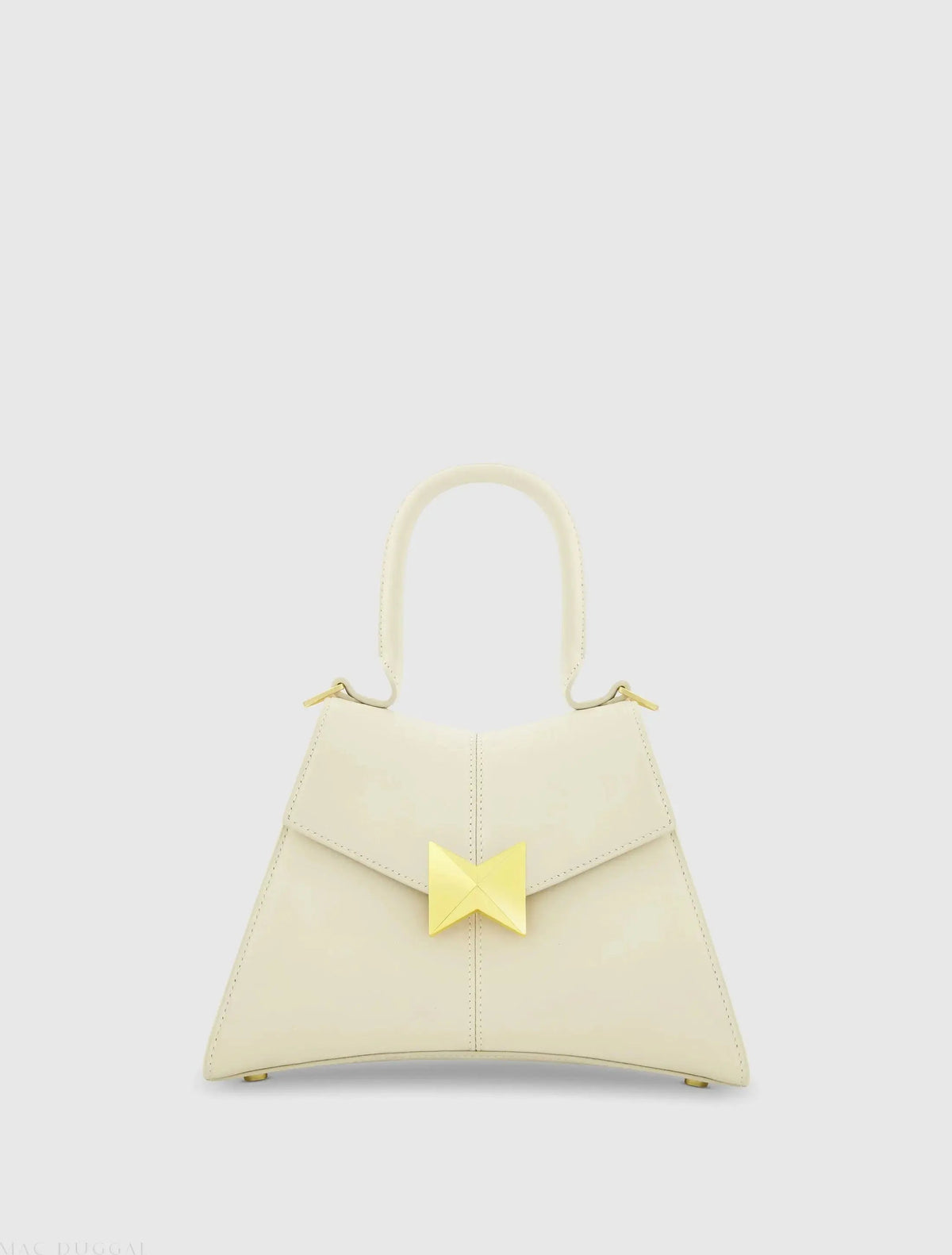 Women's White Angular Small Leather Handbag With Gold Hardware
