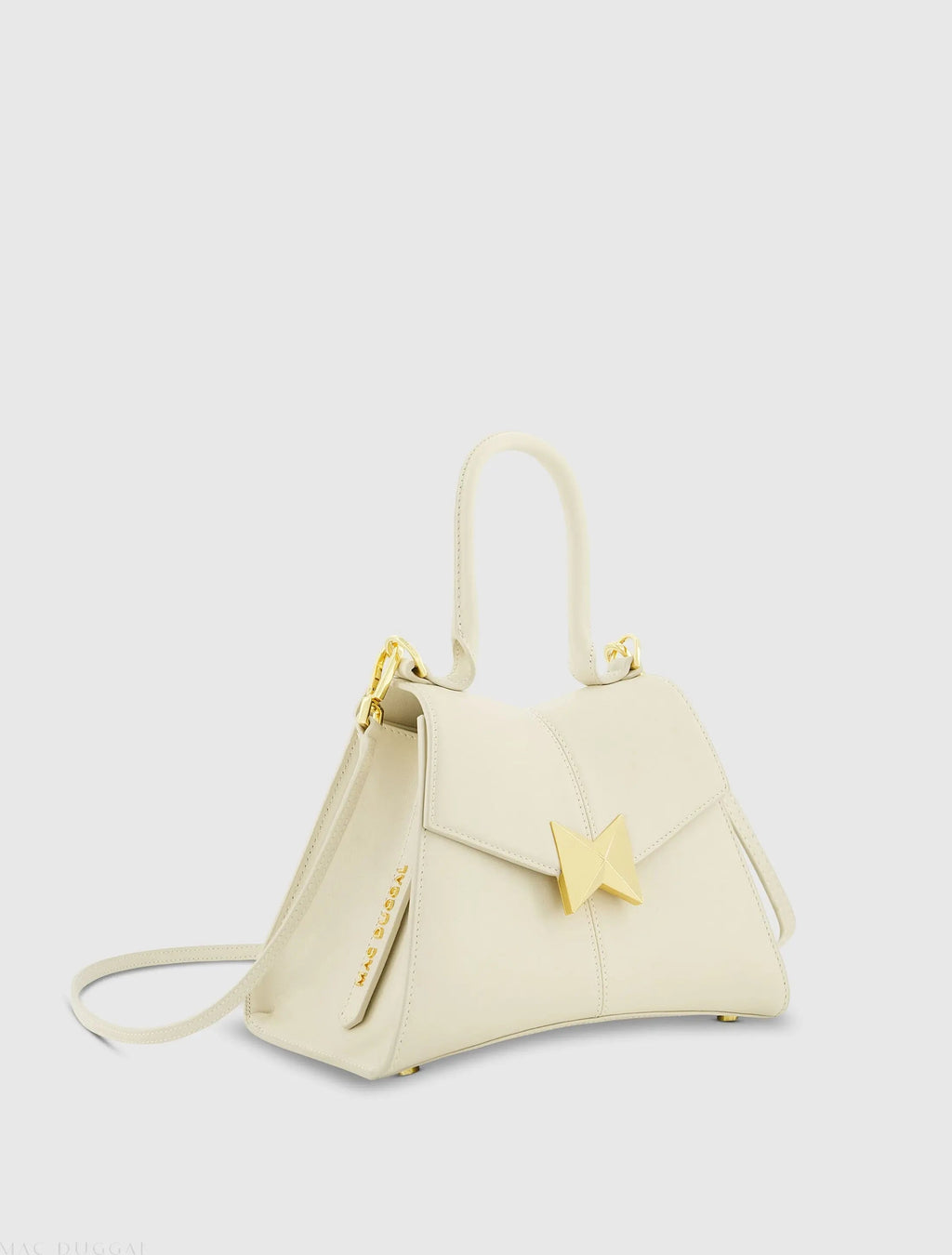 Women's White Angular Small Leather Handbag With Gold Hardware