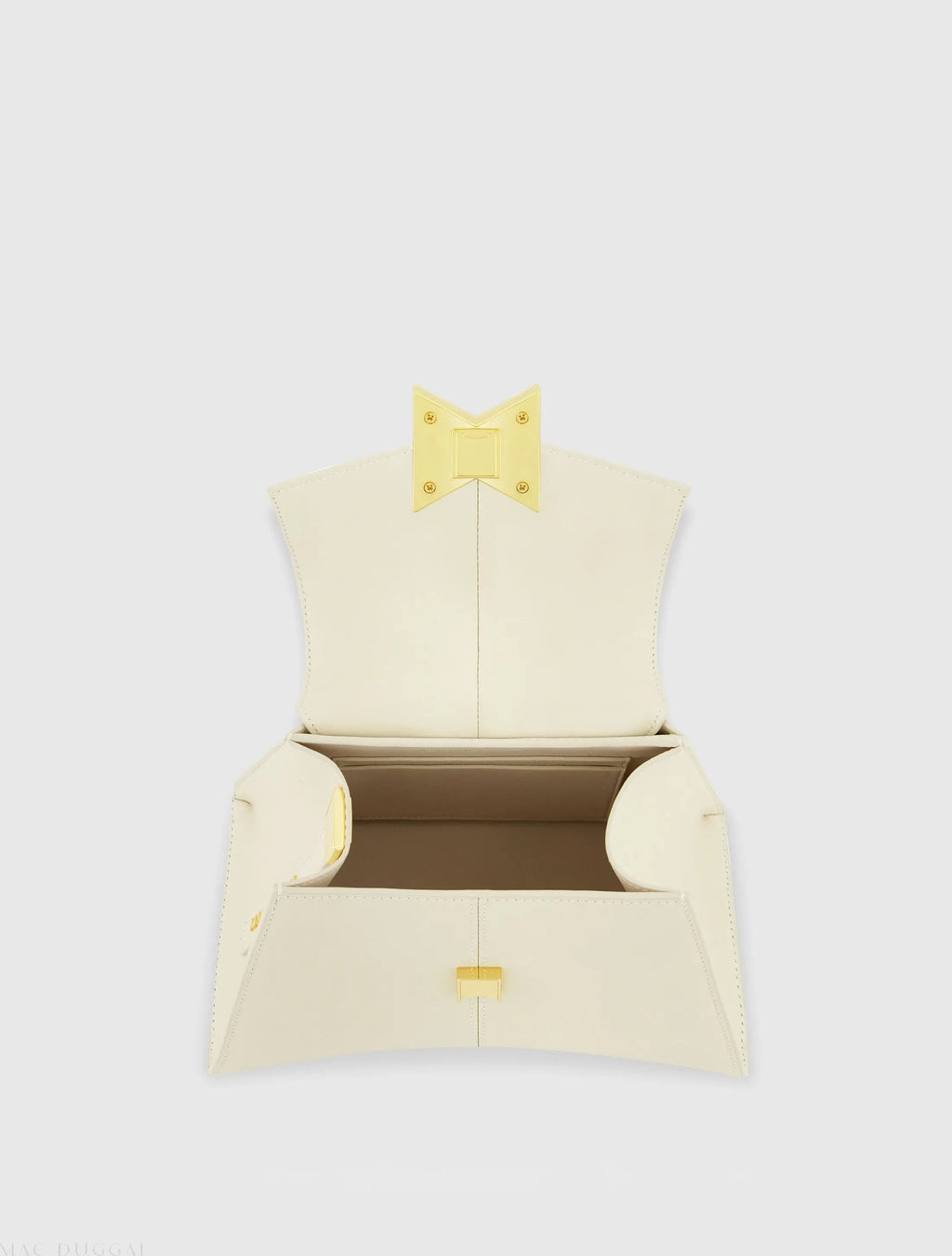 Women's White Angular Small Leather Handbag With Gold Hardware