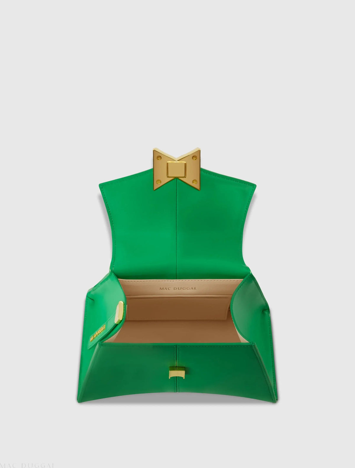 Green Angular Small Leather Handbag With Gold Hardware