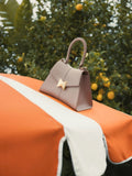 Women's Brown Angular Small Leather Handbag With Gold Hardware