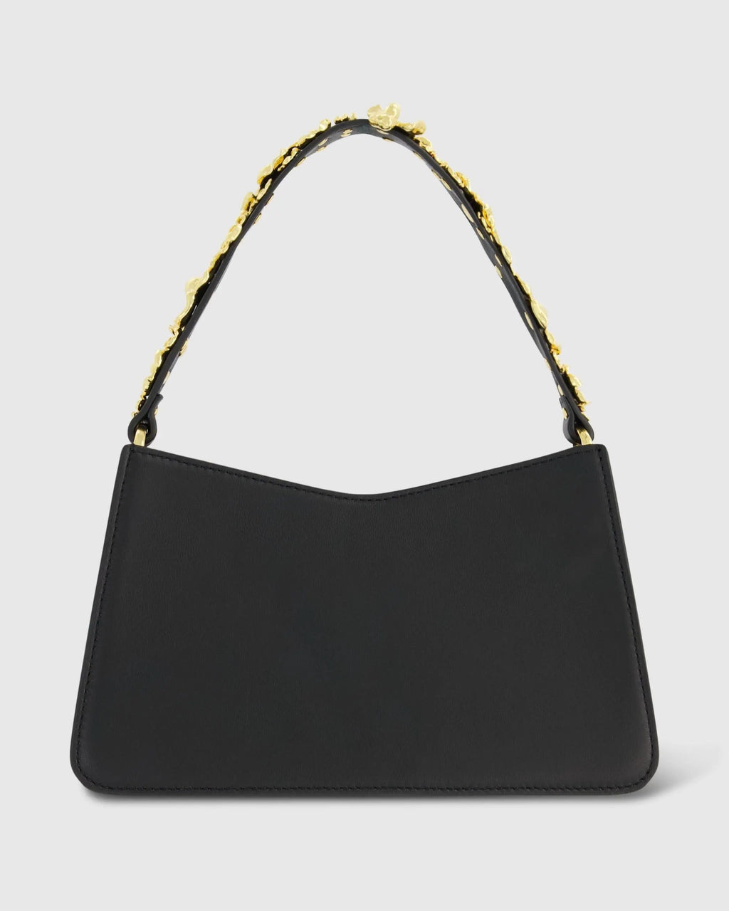 Women's Gold Floral Small Black Nappa Leather Shoulder Bag