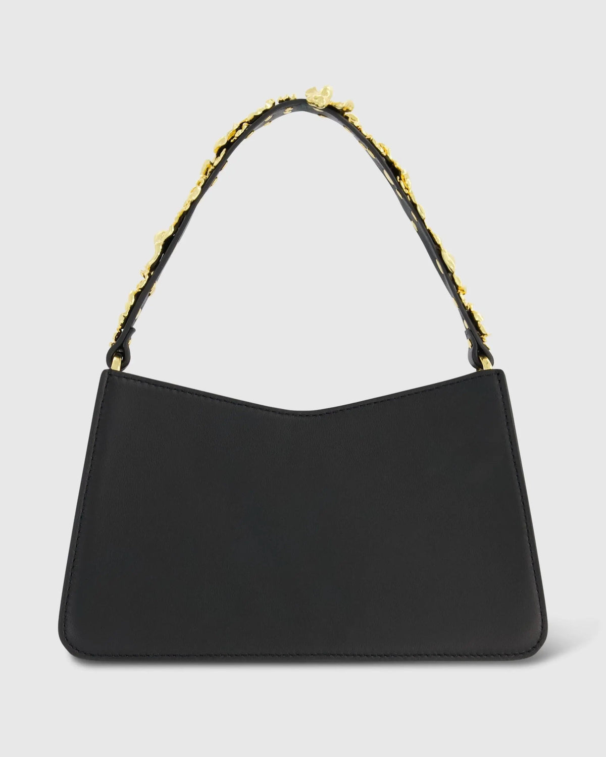 Women's Gold Floral Small Black Nappa Leather Shoulder Bag
