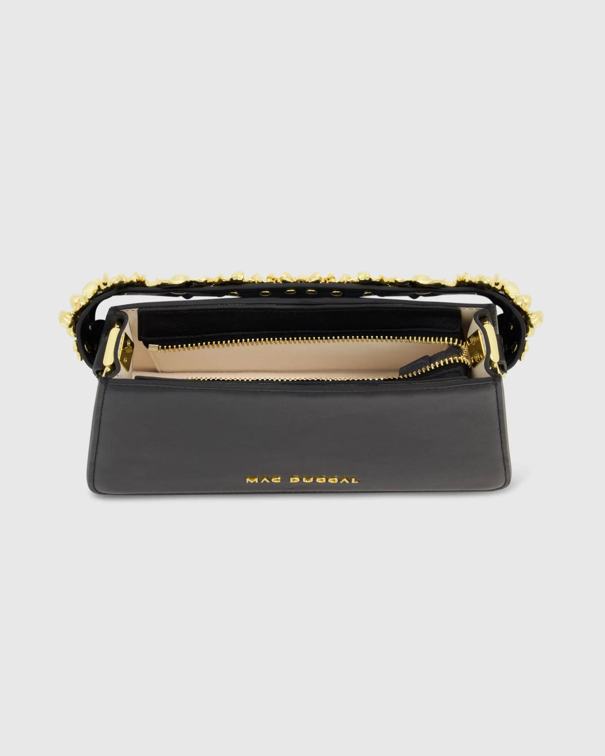 Women's Gold Floral Small Black Nappa Leather Shoulder Bag