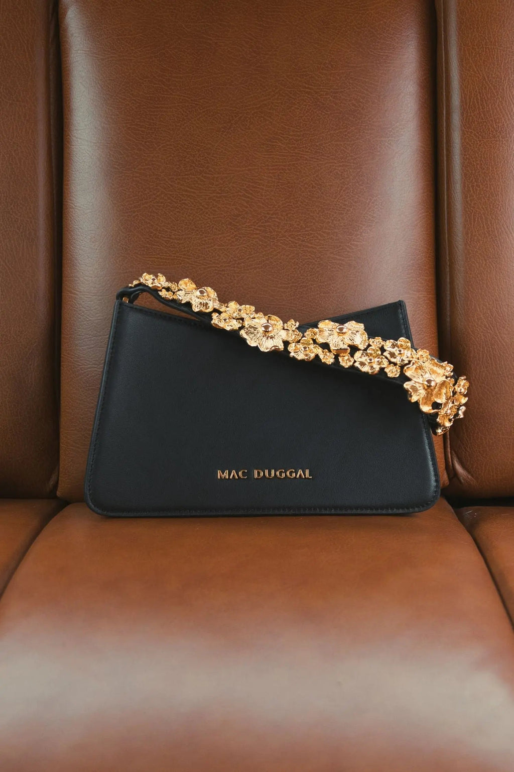 Women's Gold Floral Small Black Nappa Leather Shoulder Bag