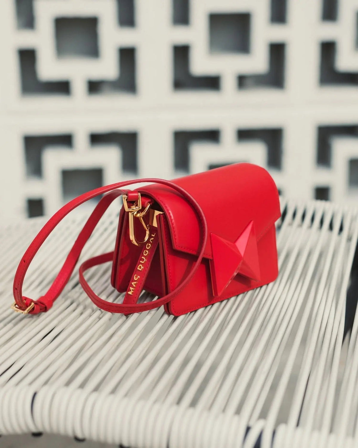 Red Mini Leather Tone On Tone Crossbody Bag