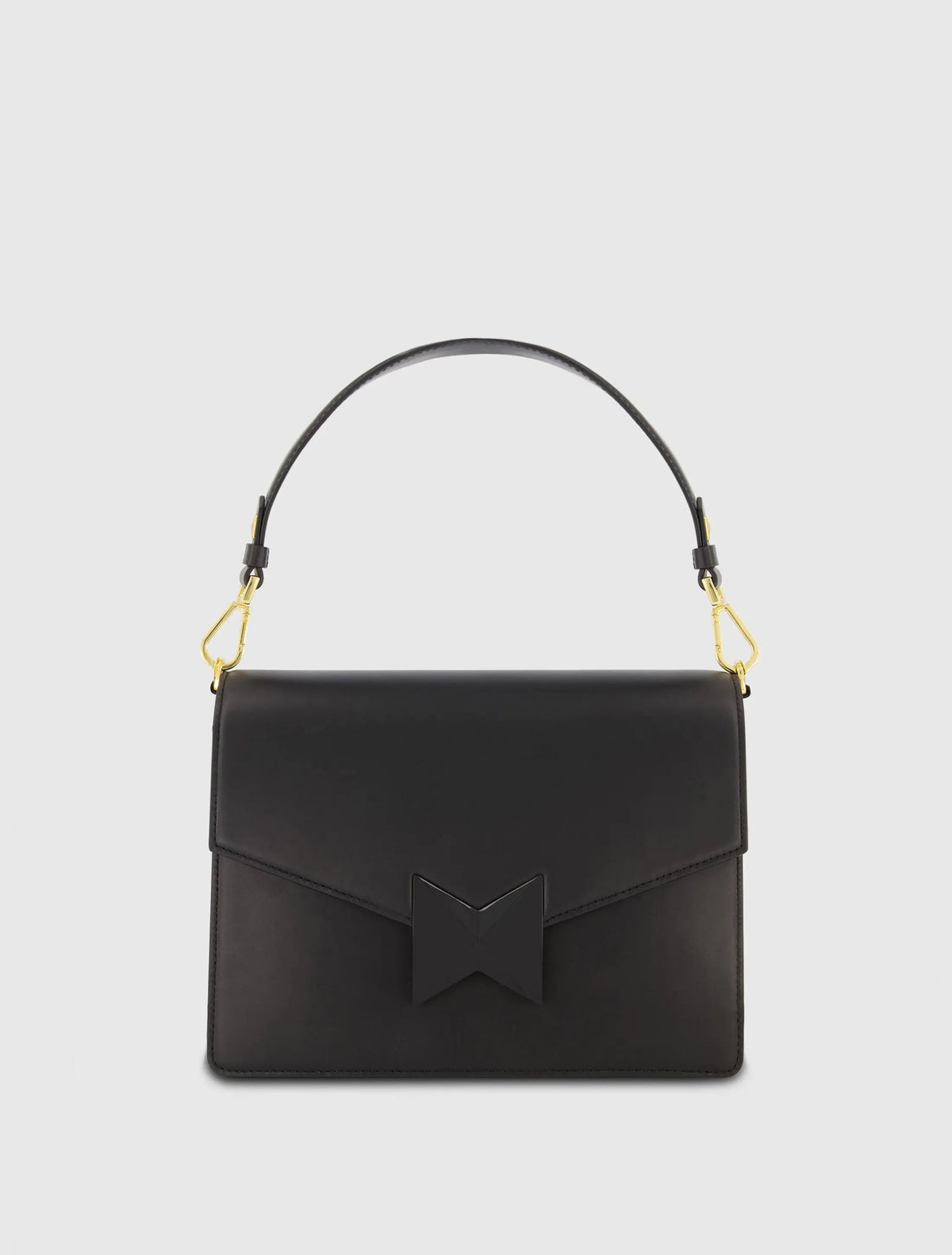 Black Classic Leather Medium Shoulder Bag with Detachable Strap