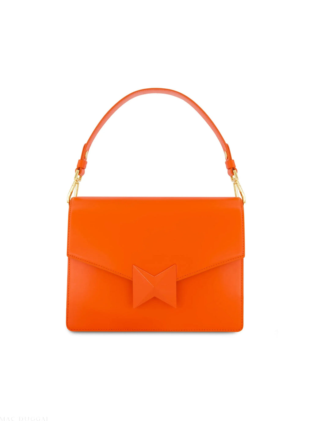 Orange Classic Leather Medium Shoulder Bag with Detachable Strap