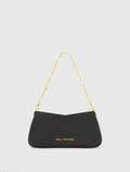 Women's Black Small Gold Strap Nappa Leather Shoulder Bag