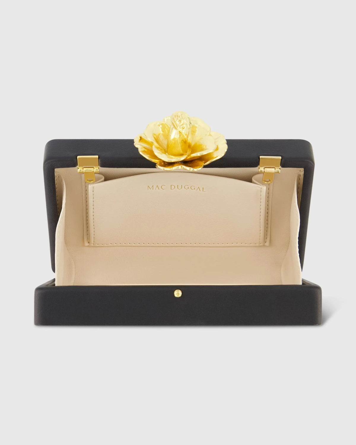 Black Mini Gold Rose Nappa Leather Box Clutch