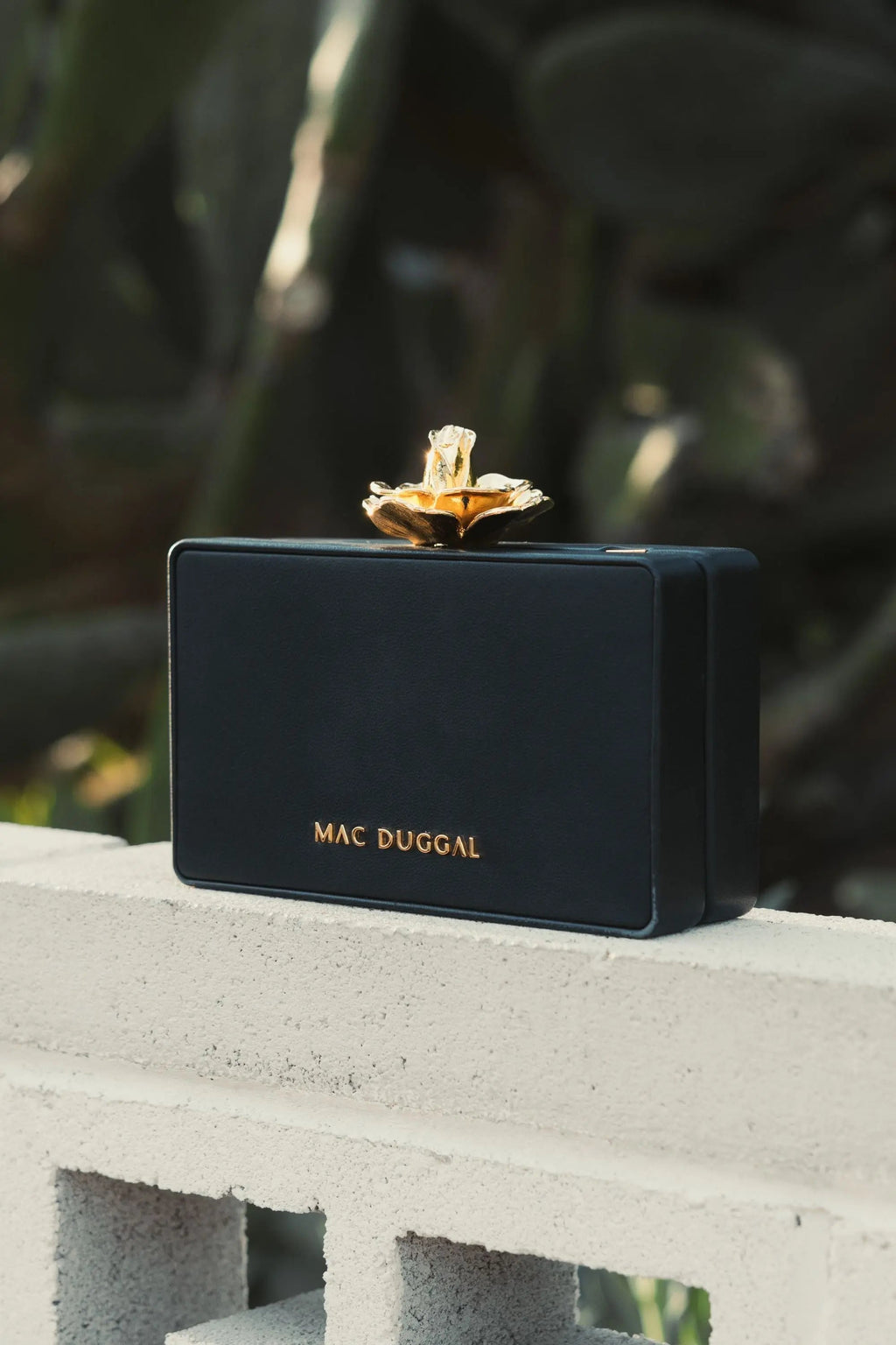 Black Mini Gold Rose Nappa Leather Box Clutch