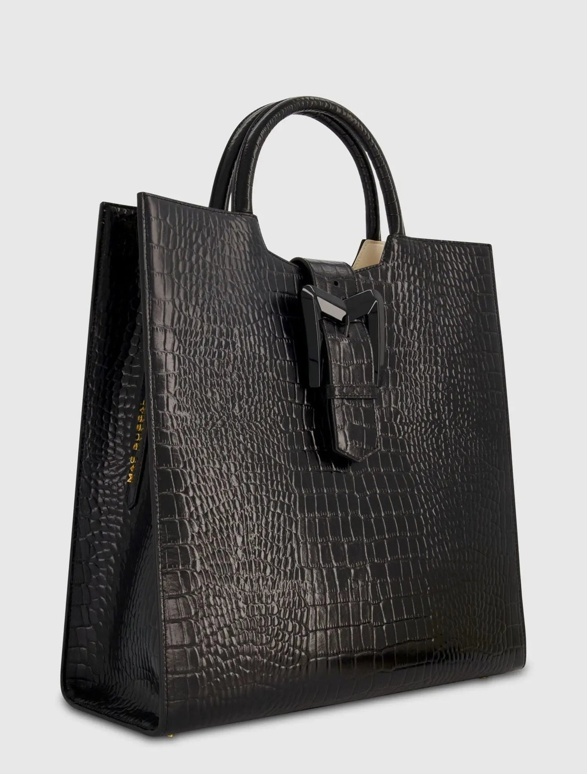 Black Buckled Maxi Croco Leather Tote Bag