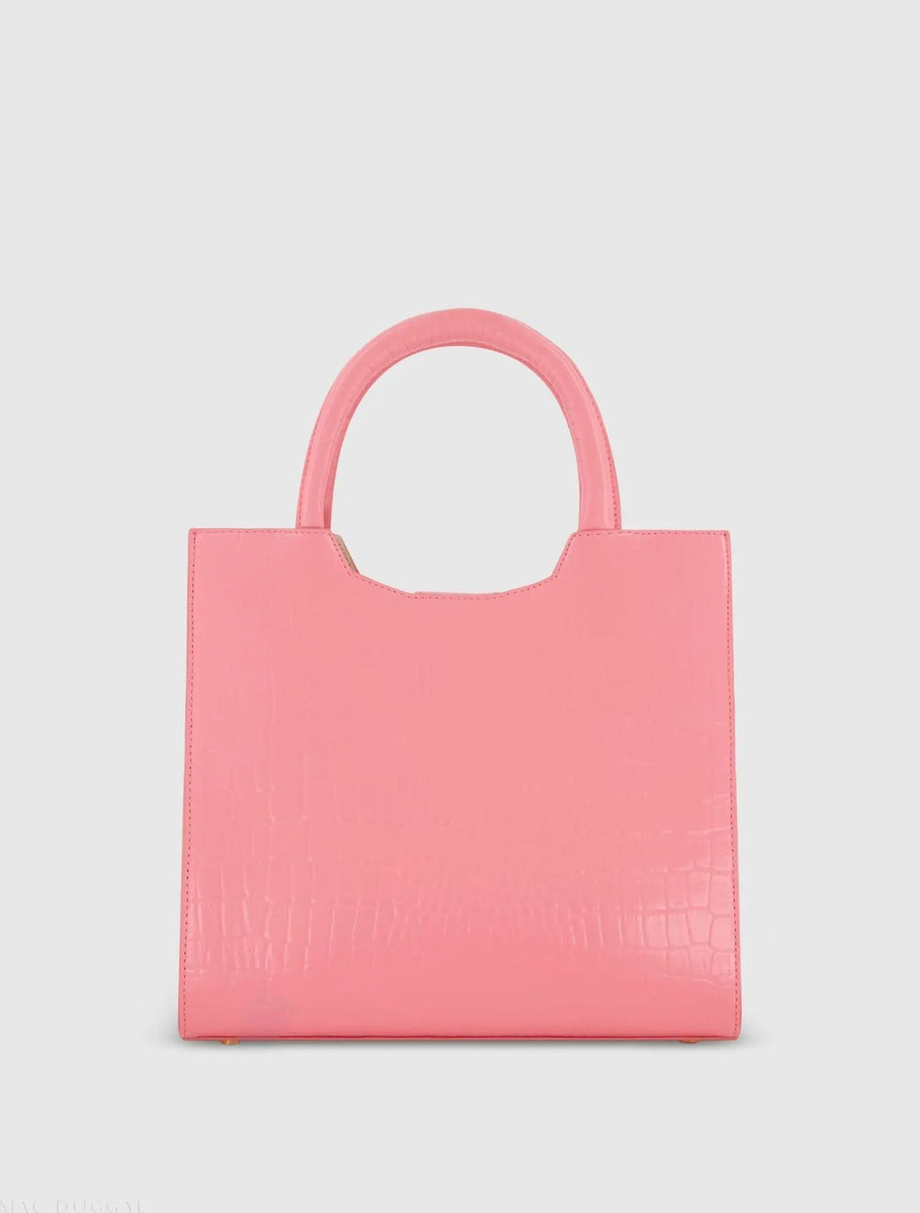 Pink Buckled Medium Croco Leather Tote Bag with Detachable Strap
