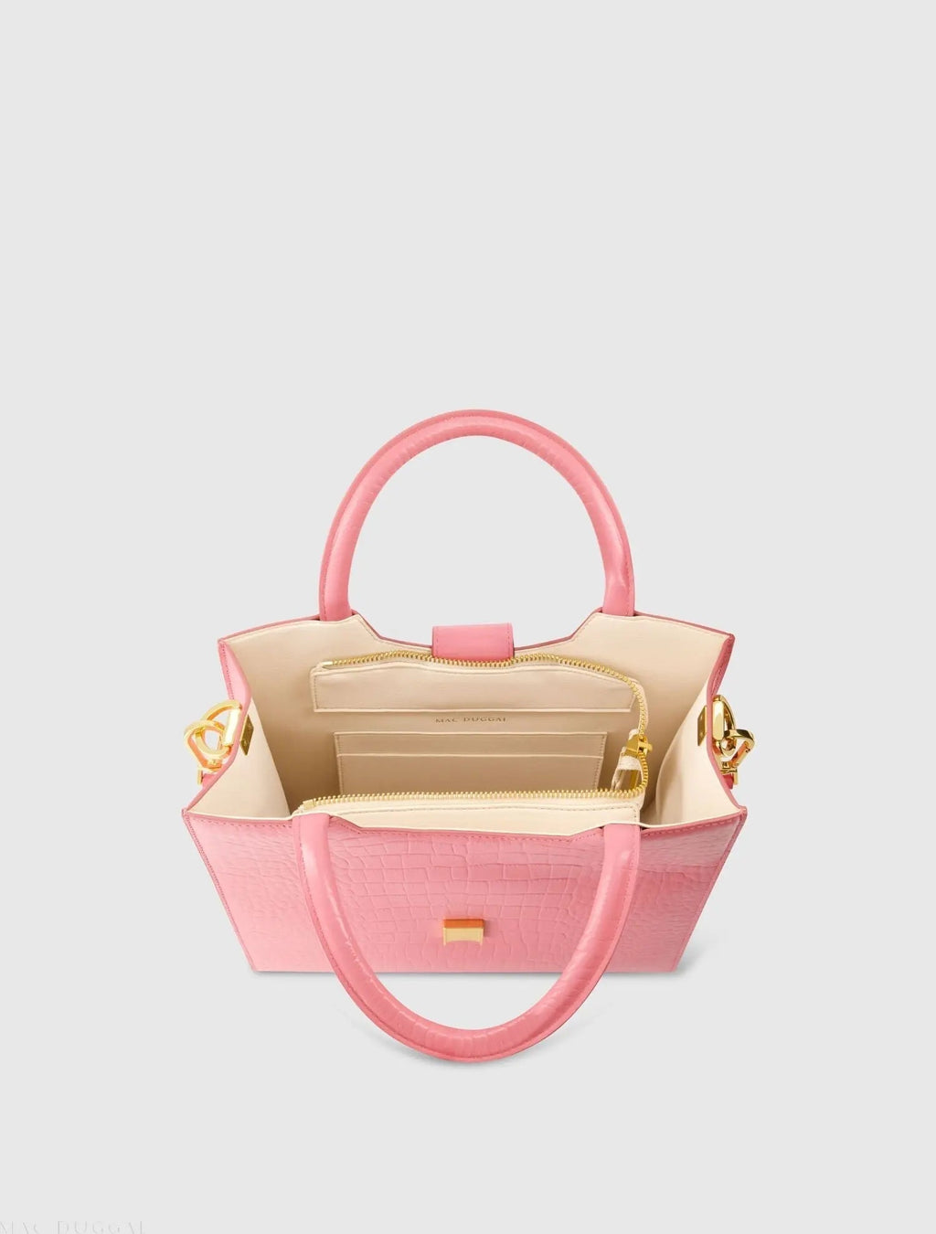 Pink Buckled Medium Croco Leather Tote Bag with Detachable Strap