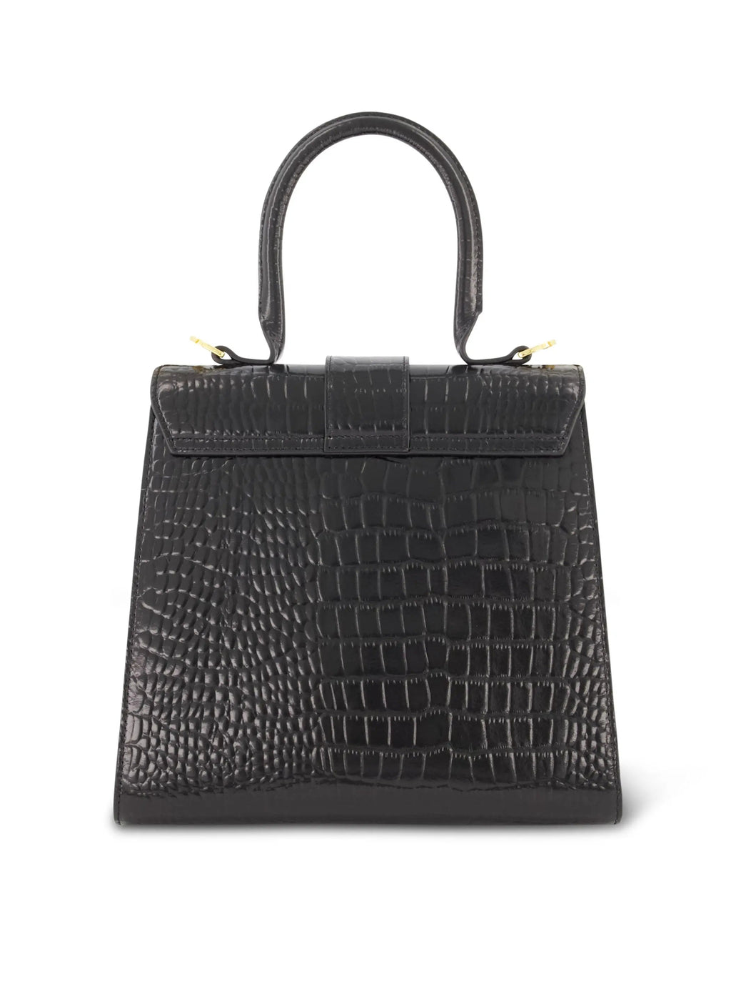 Women's Black Buckled Medium Croco Leather Handbag with Detachable Strap