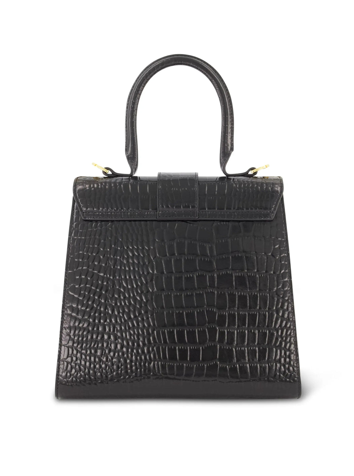 Women's Black Buckled Medium Croco Leather Handbag with Detachable Strap