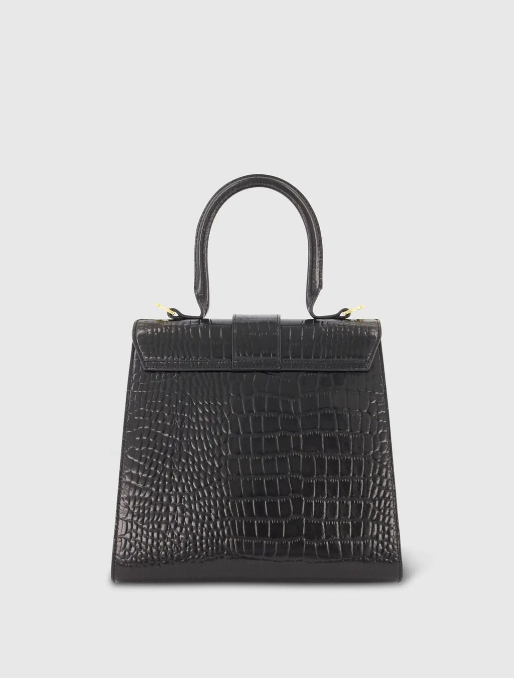 Women's Black Buckled Medium Croco Leather Handbag with Detachable Strap