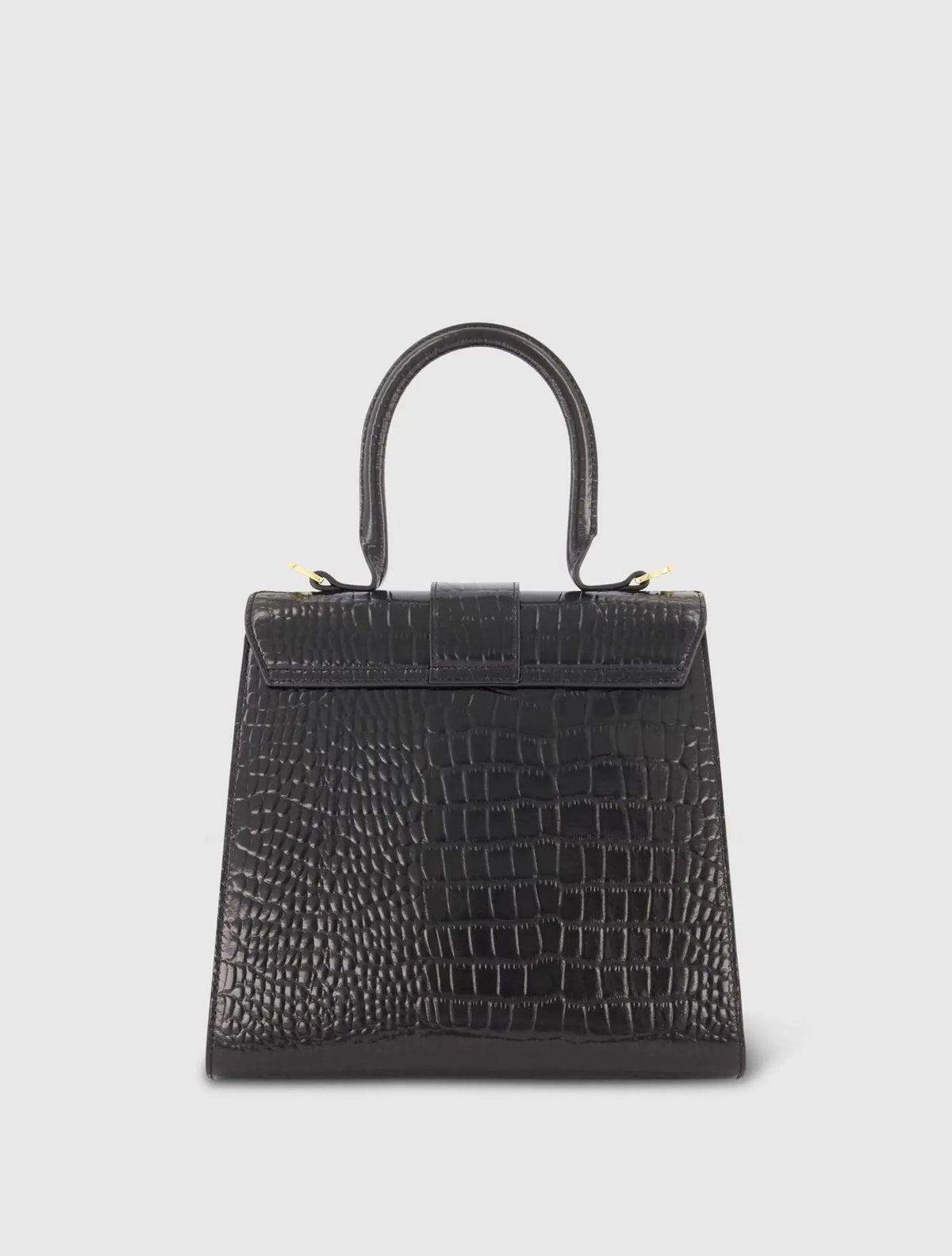 Women's Black Buckled Medium Croco Leather Handbag with Detachable Strap