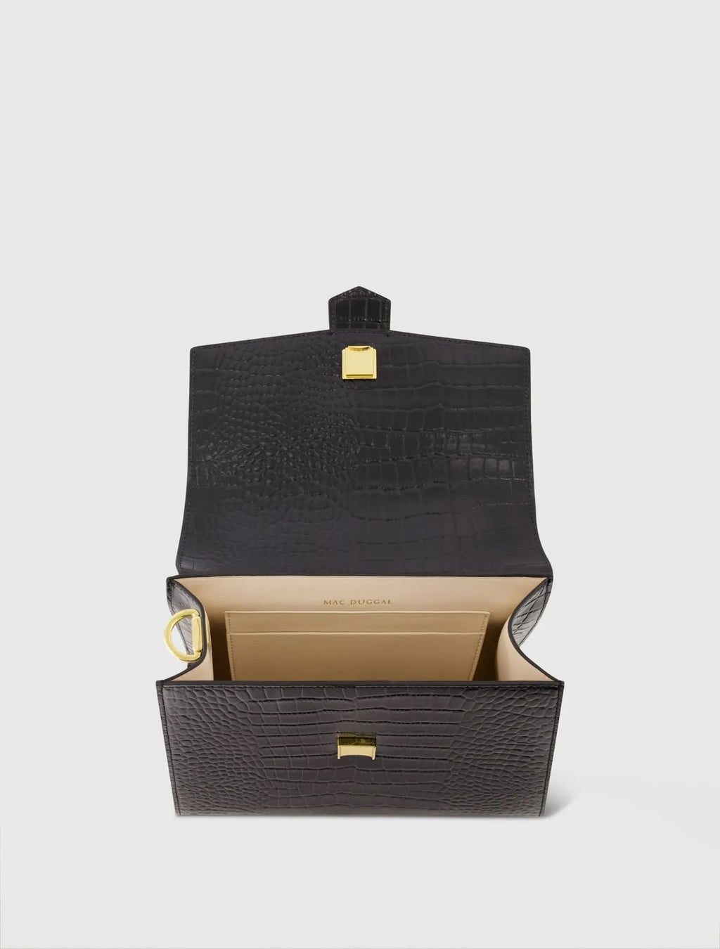 Women's Black Buckled Medium Croco Leather Handbag with Detachable Strap