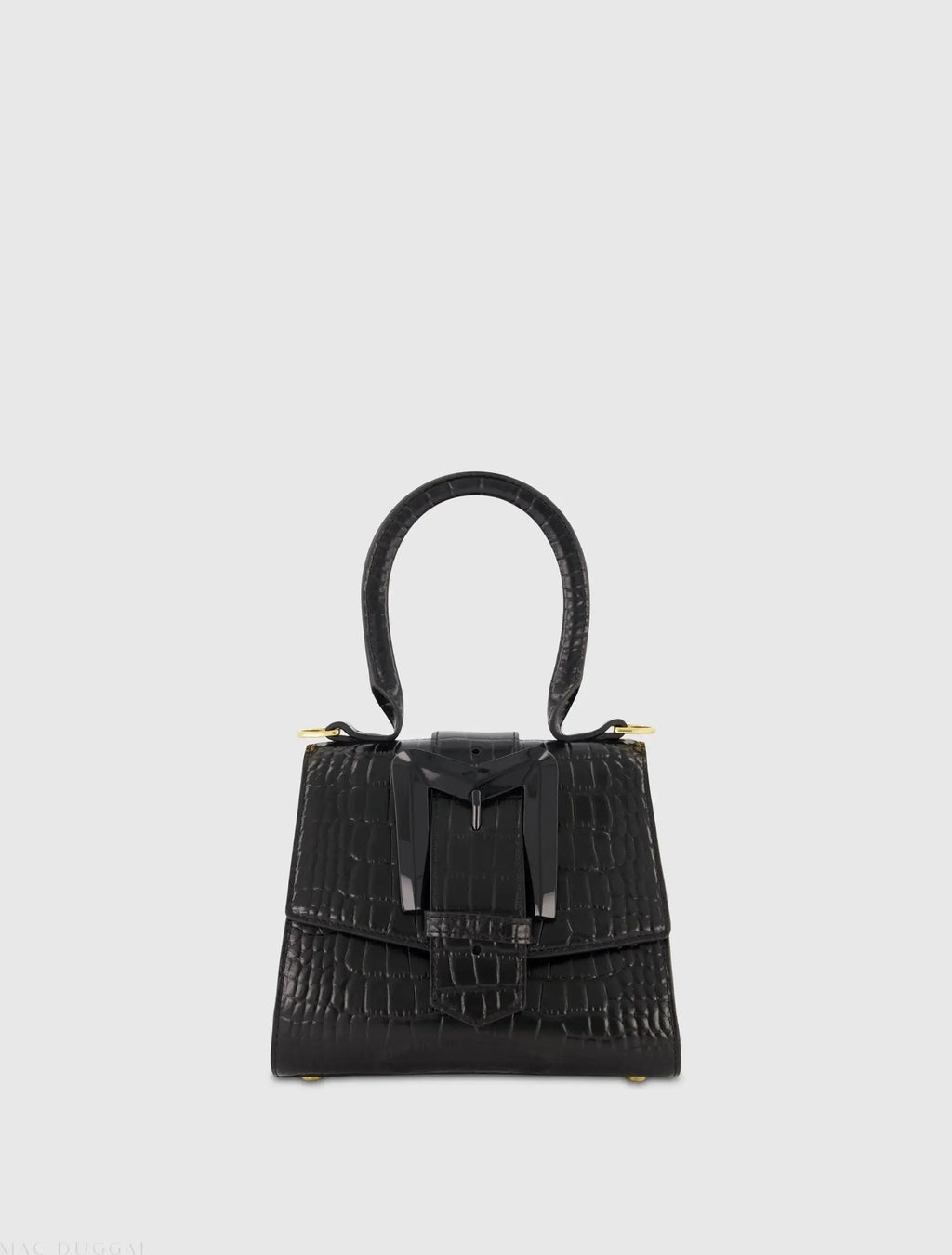 Women's Black Mini Leather Handbag with Gold Hardware