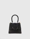 Women's Black Mini Leather Handbag with Gold Hardware