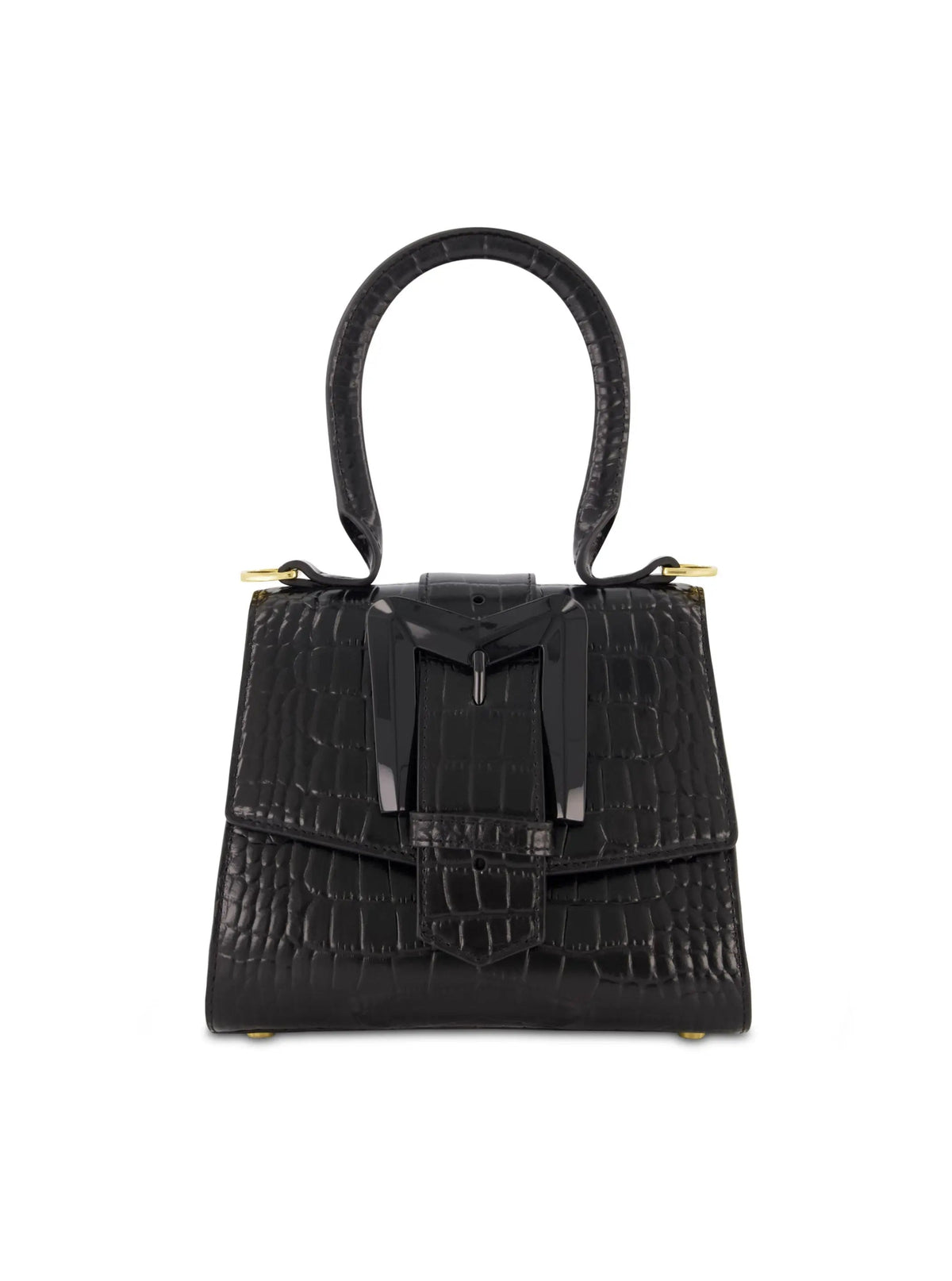 Women's Black Mini Leather Handbag with Gold Hardware