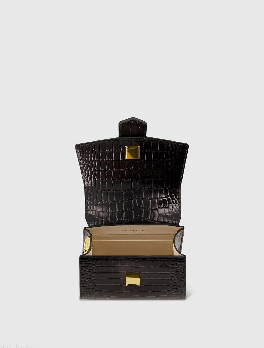 Women's Black Mini Leather Handbag with Gold Hardware
