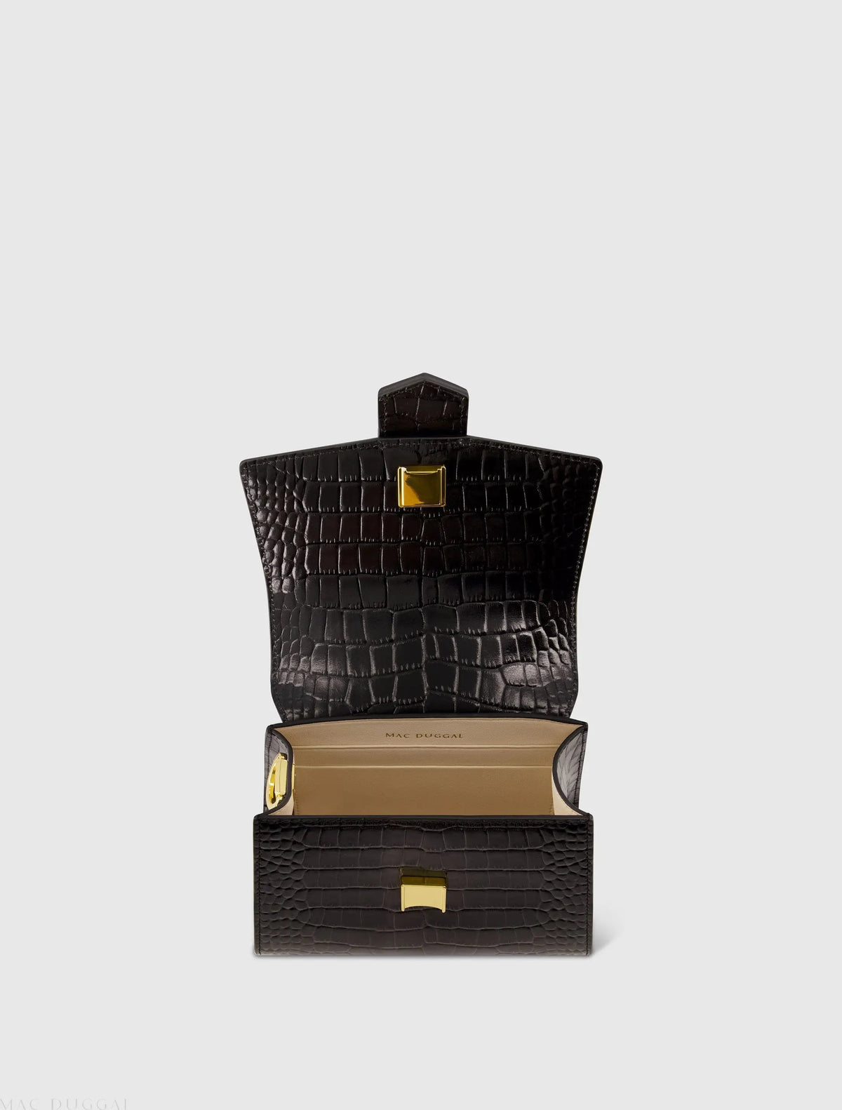 Women's Black Mini Leather Handbag with Gold Hardware