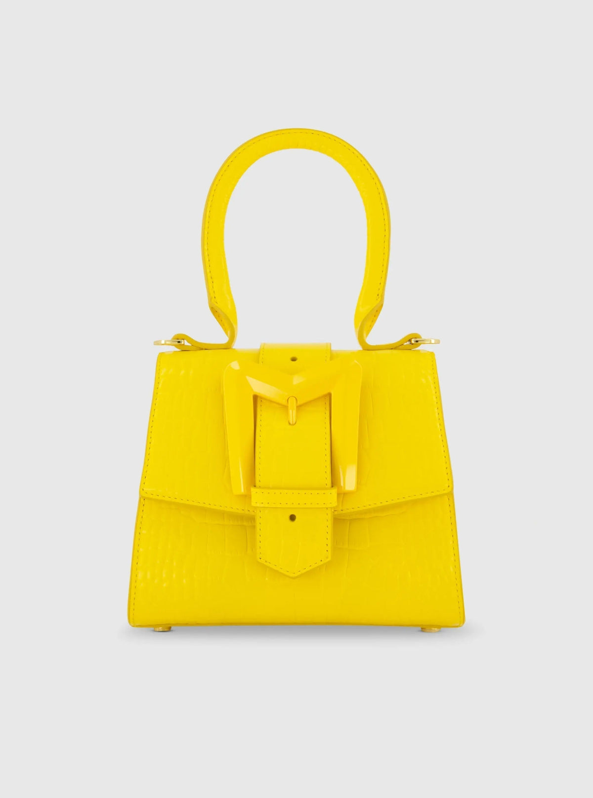 Buckled Mini Croco Leather Handbag with Detachable Strap