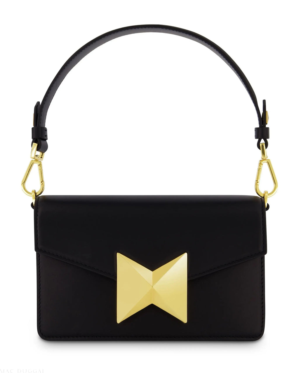 Women's Black Classic Leather Shoulder Bag with Gold Hardware