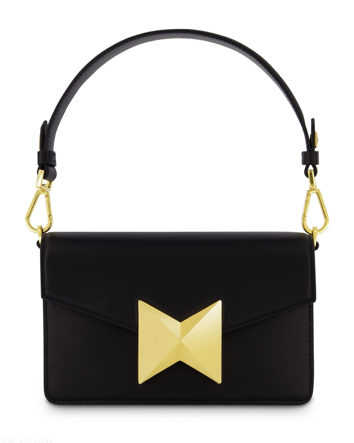 Women's Black Classic Leather Shoulder Bag with Gold Hardware