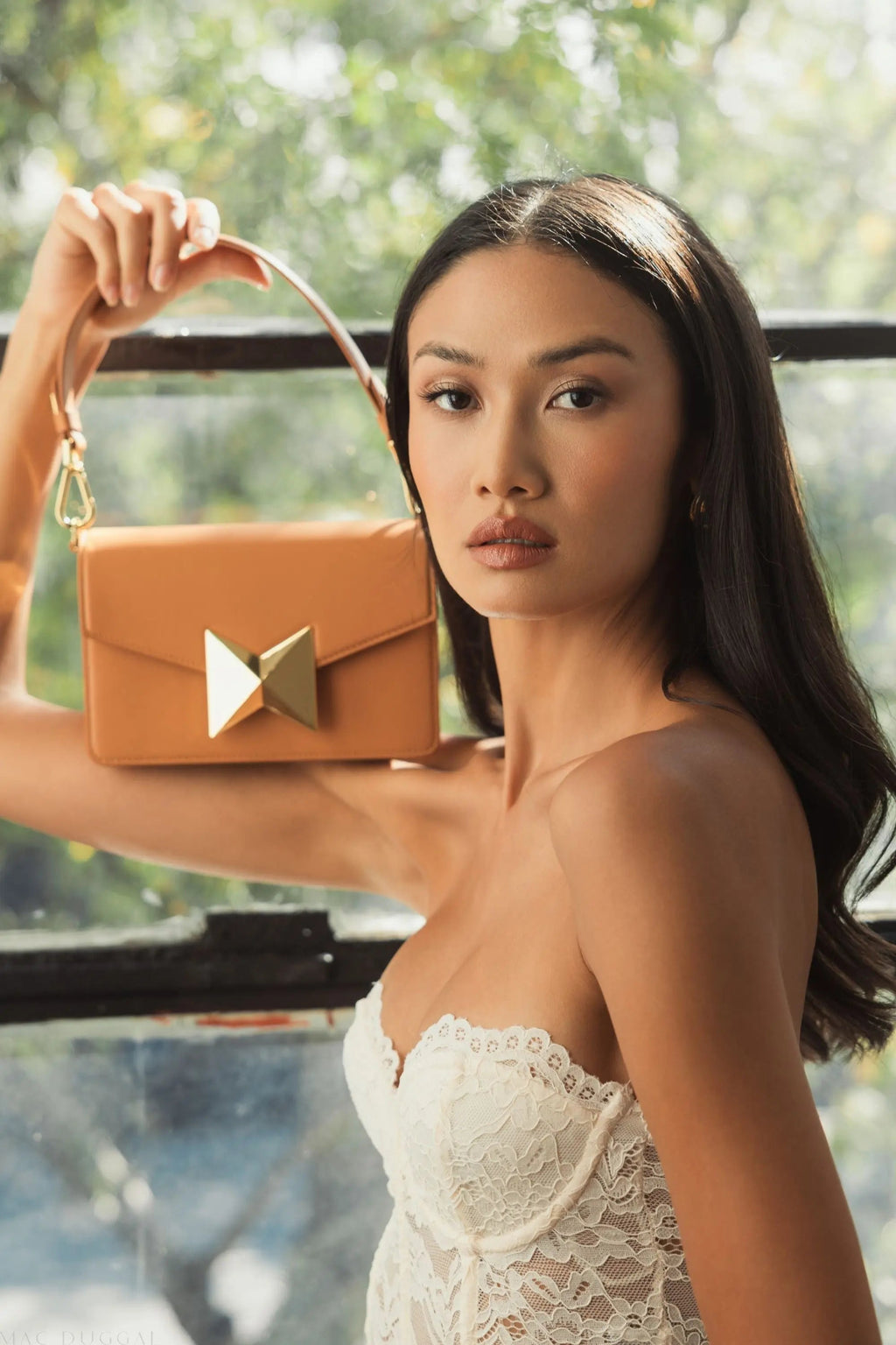 Women's Brown Classic Leather Shoulder Bag with Gold Hardware