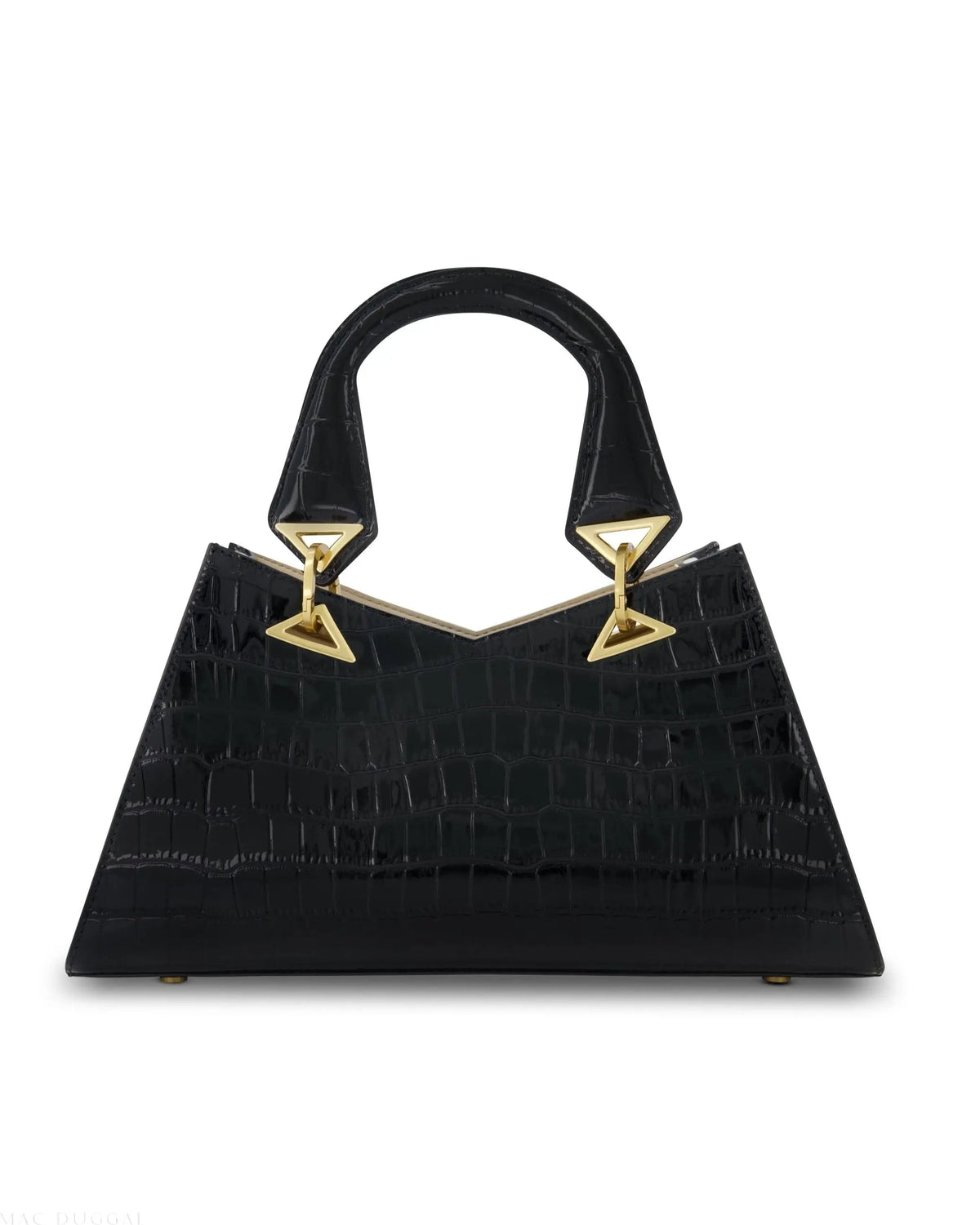 Black Crocodile Leather Handbag With Gold Hardware