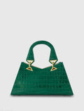 Green Crocodile Leather Handbag With Gold Hardware