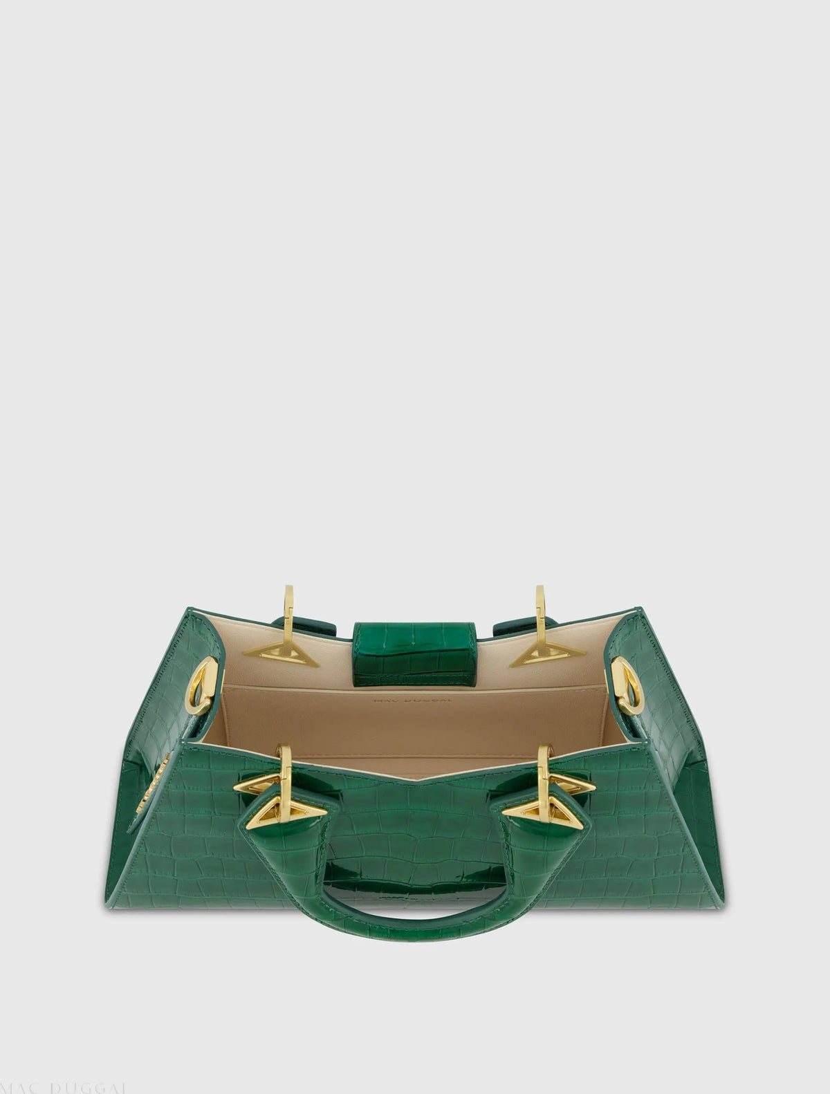 Green Crocodile Leather Handbag With Gold Hardware