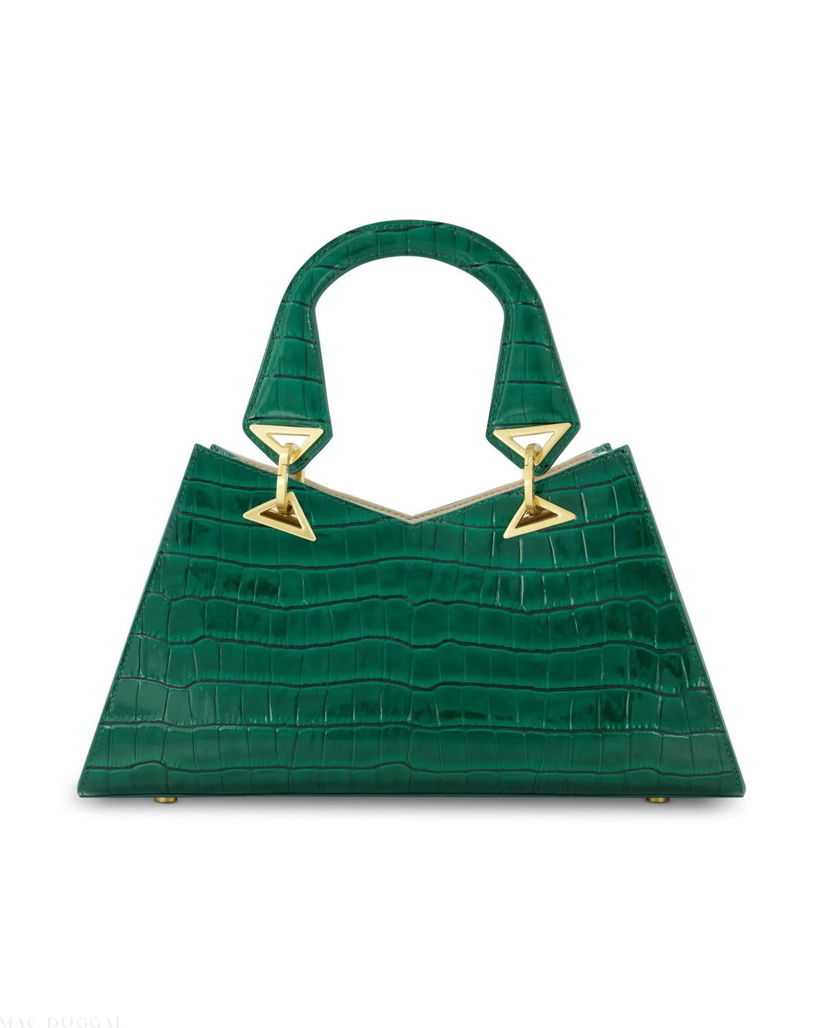 Green Crocodile Leather Handbag With Gold Hardware