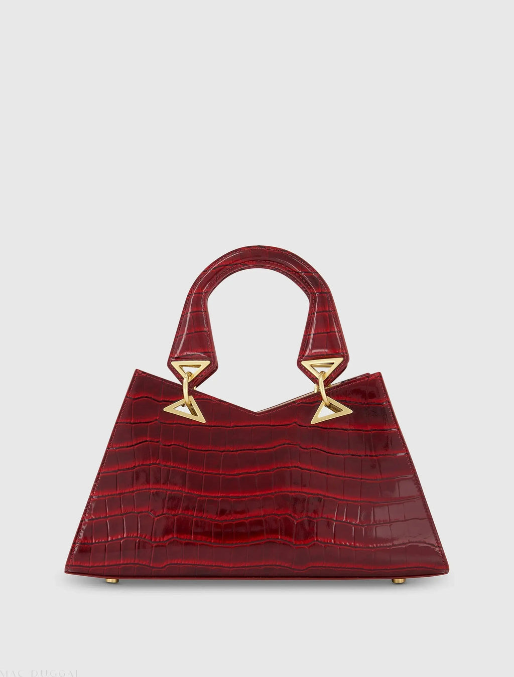 Red Crocodile Leather Handbag With Gold Hardware