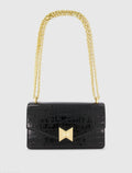 Women's Black Crocodile Leather Shoulder Bag With Gold Hardware