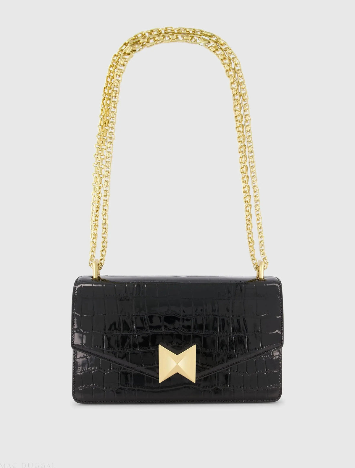 Women's Black Crocodile Leather Shoulder Bag With Gold Hardware