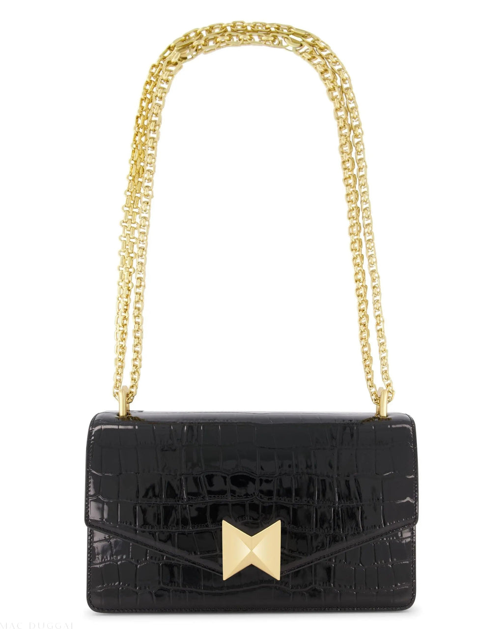 Women's Black Crocodile Leather Shoulder Bag With Gold Hardware