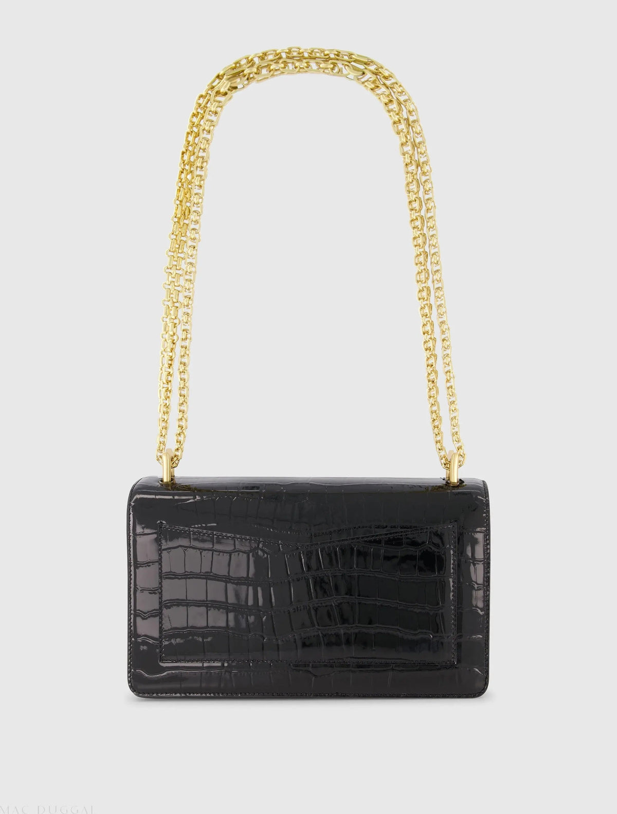 Women's Black Crocodile Leather Shoulder Bag With Gold Hardware
