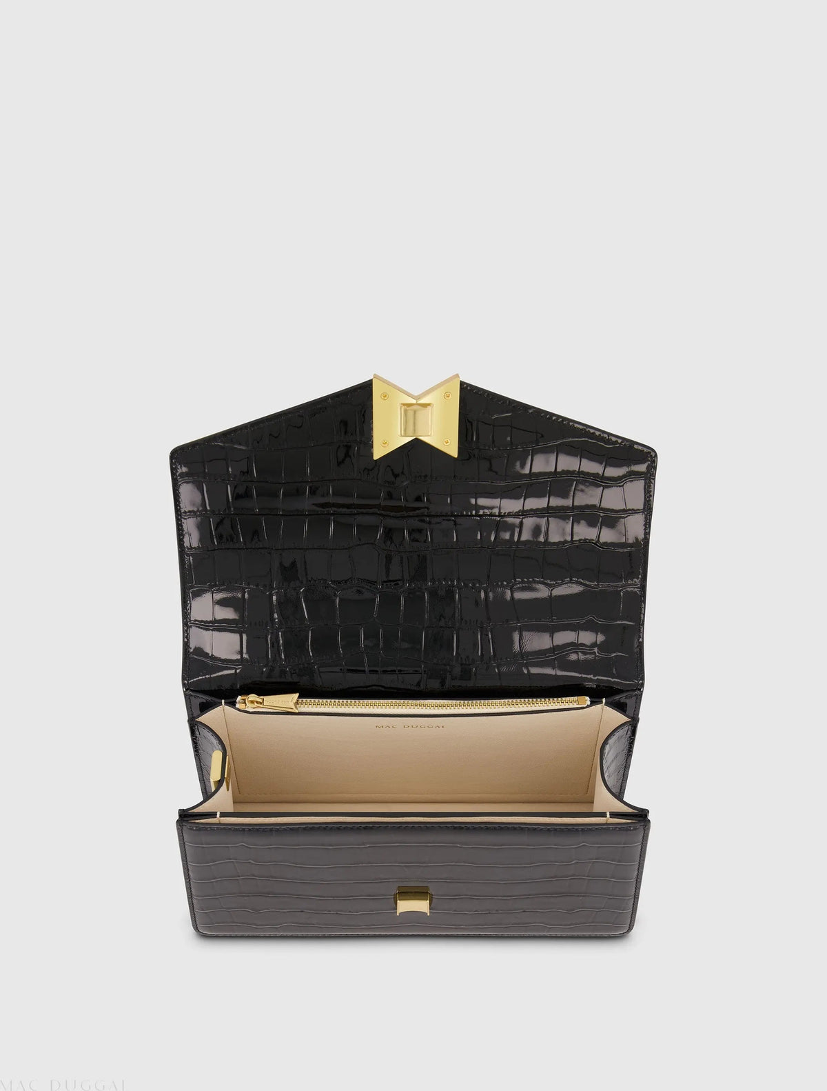 Women's Black Crocodile Leather Shoulder Bag With Gold Hardware