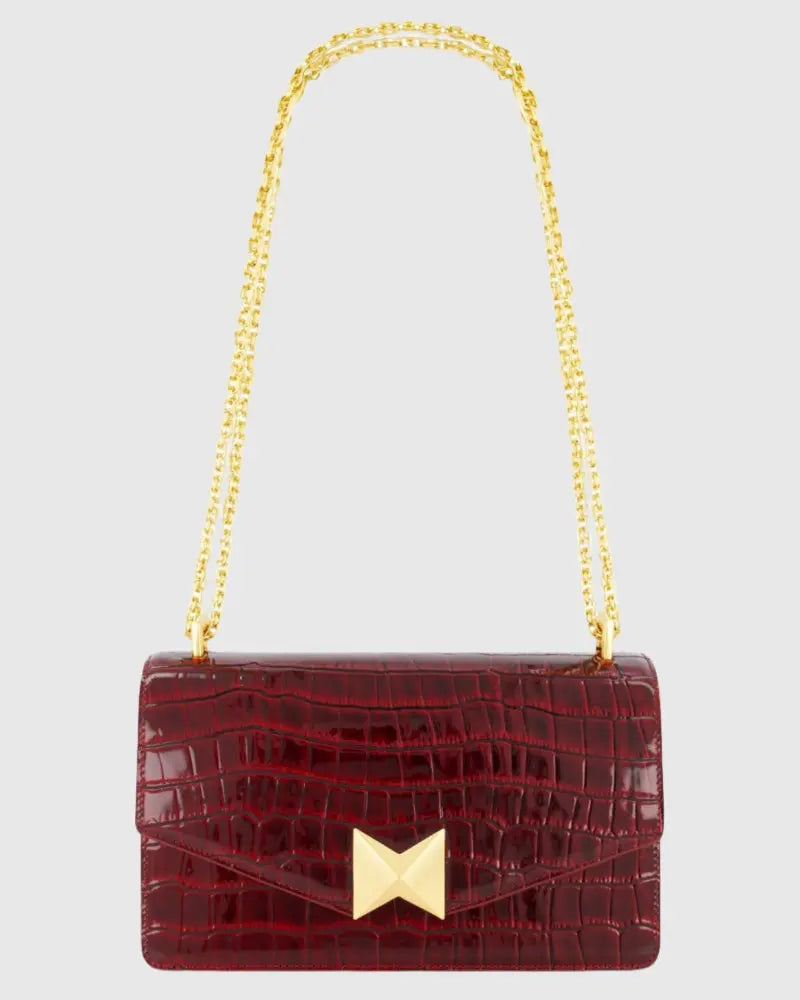 Crocodile Leather Shoulder Bag With Gold Hardware
