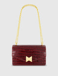 Red Crocodile Leather Shoulder Bag With Gold Hardware