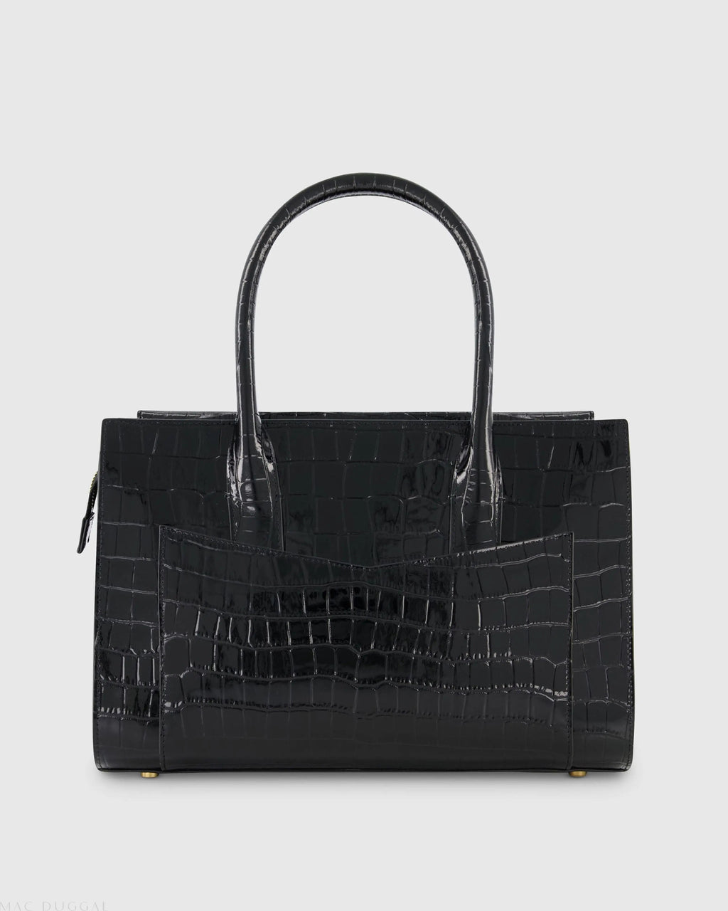 Black Crocodile Leather Tote Bag With Gold Hardware